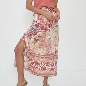 Anthropologie Indira Patchwork Boho Maxi Skirt Side Slit Size Small